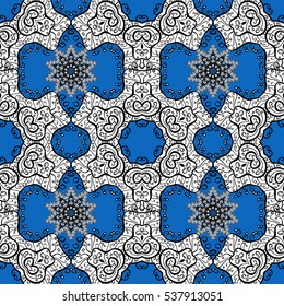 Seamless pattern with mandalas in beautiful colors. Vector background. Blue, white.