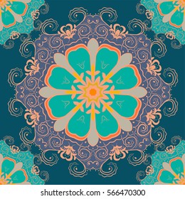 Seamless pattern with mandalas in beautiful colors. Vector ornamental background.