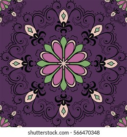 Seamless pattern with mandalas in beautiful colors. Vector ornamental background.