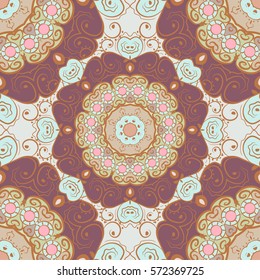 Seamless pattern with mandalas in beautiful colors. Vector background 