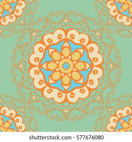 Seamless pattern with mandalas in beautiful colors. Vector background 