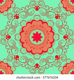 Seamless pattern with mandalas in beautiful colors. Vector background 
