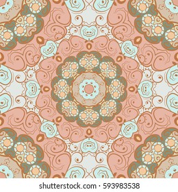 Seamless pattern with mandalas in beautiful colors. Vector background.