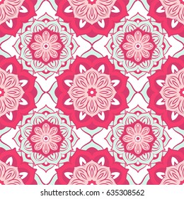 Seamless pattern with mandalas in beautiful colors. Vector background.