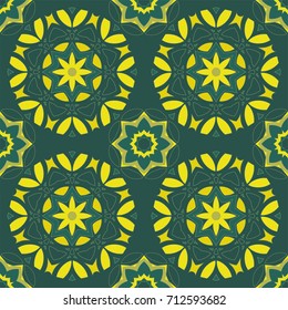 Seamless pattern with mandalas in beautiful colors. Vector background.