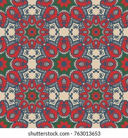 Seamless pattern with mandalas in beautiful colors. Vector background