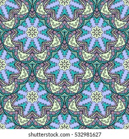 Seamless pattern with mandalas in beautiful vintage colors. Vector background