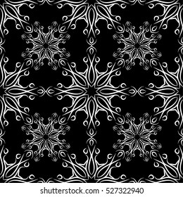 Seamless pattern with mandalas in black and white colors. Vector background.