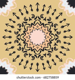 Seamless pattern with mandalas in bohemian style. Native American vector ornament painted with grunge brushes