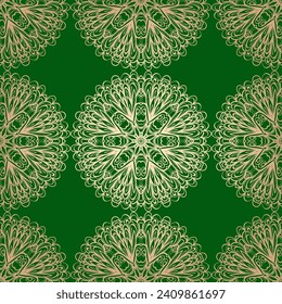 Nahtloses Muster mit Mandalas. Für Stoffdesign, Bildschirmhintergründe, Hintergründe, Wickelpapier usw. Vektorgrafik.