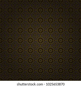 Seamless pattern with mandalas in green, black and brown colors. Print for fabric and paper. Cute vector background.
