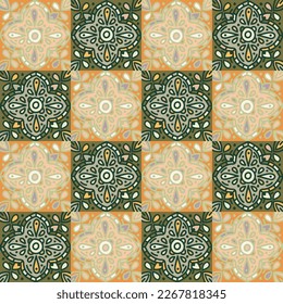 Patrón sin brillo con mosaico de mandalas. Papel de pared ornamental geométrico abstracto. Baldosas decorativas de época. Diseño retro para tela, imprenta textil, papel envolvente, cubierta.