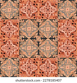 Patrón sin brillo con mosaico de mandalas. Papel de pared ornamental geométrico abstracto. Baldosas decorativas de época. Diseño retro para tela, imprenta textil, papel envolvente, cubierta.
