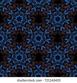 Seamless pattern with mandalas. Mystic background in blue, neutral and black colors. Vector textile print for bed linen, jacket, package design, fabric and fashion concepts.