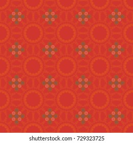 Seamless pattern with mandalas. Mystic background in orange, brown and red colors. Vector textile print for bed linen, jacket, package design, fabric and fashion concepts.