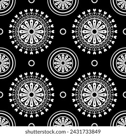 Patrón sin fisuras con mandalas sobre fondo negro. 