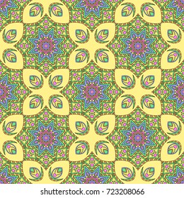 Seamless pattern of mandalas ornament
for design of fabric, wallpaper, template cards,wrapping paper, carpet. Hand drawn background. Vector illustration.