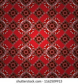 Seamless pattern from mandalas painted in pink, neutral and red colors. Vector abstract geometric kaleidoscopic mandala design symbol - symmetric.