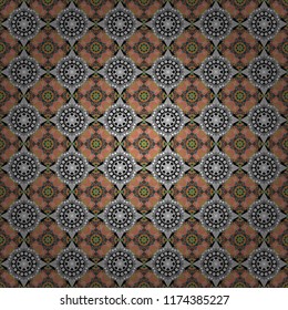 Seamless pattern from mandalas painted in pink, black and gray colors. Vector abstract geometric kaleidoscopic mandala design symbol - symmetric.