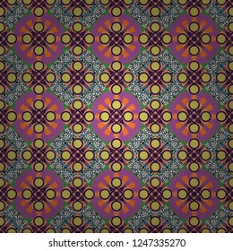 Seamless pattern from mandalas painted in yellow, orange and gray colors. Vector abstract geometric kaleidoscopic mandala design symbol - symmetric.