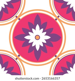 Padrão contínuo com mandalas em estilo retro. Ilustração vetorial.
