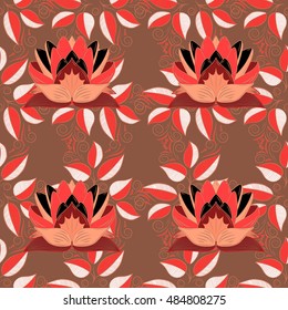 Seamless pattern with Mandalas. Vector ornaments, background. Brown, pink.