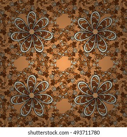 Seamless pattern with Mandalas. Vector ornaments, background. Brown. Beige.