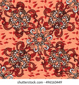 Seamless pattern with Mandalas. Vector ornaments, background. Pink. Red.