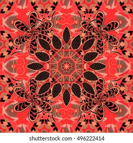 Seamless pattern with Mandalas. Vector ornaments, background. Pink. Red.
