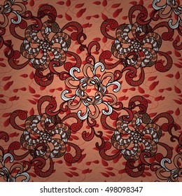 Seamless pattern with Mandalas. Vector ornaments, background. Pink. Red.
