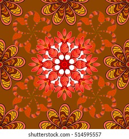 Seamless pattern with Mandalas. Vector ornaments, background. Orange, yellow.