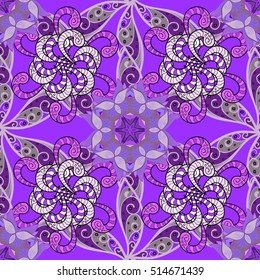 Seamless pattern with Mandalas. Vector ornaments, lilac background