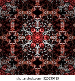 Seamless pattern with Mandalas. Vector ornaments, background. Pink. Red, white, black.