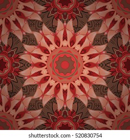 Seamless pattern with Mandalas. Vector ornaments, background. Pink. Red.