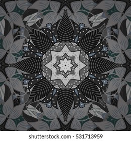 Seamless pattern with Mandalas. Vector ornaments, background. Blue. Dim.