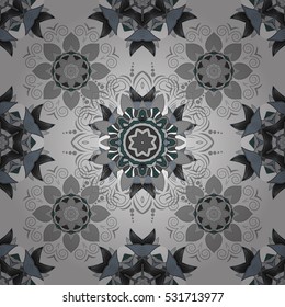 Seamless pattern with Mandalas. Vector ornaments, background. Grey, black.