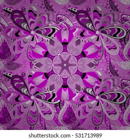 Seamless pattern with Mandalas. Vector ornaments, pink background