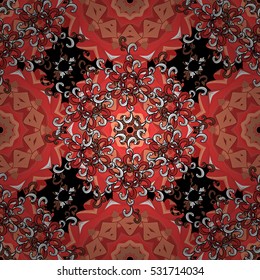 Seamless pattern with Mandalas. Vector ornaments, background. Red, black.