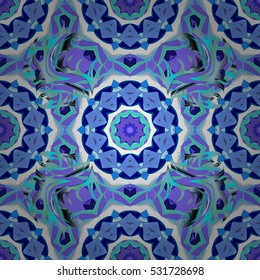 Seamless pattern with Mandalas. Vector ornaments, blue background