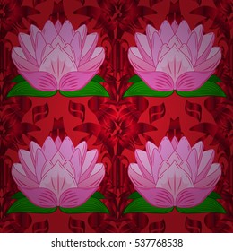Seamless pattern with Mandalas. Vector ornaments, background. Pink. Red. Lotus. Radial gradient shadow.