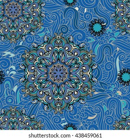 Seamless pattern mandala-style element and floral background