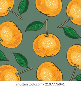Seamless pattern of mandarin fruits. Vector illustration.