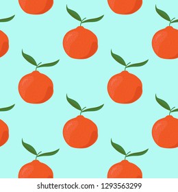 Seamless pattern with Mandarine or Clementine