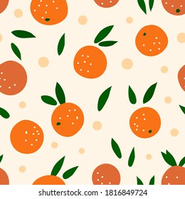 Seamless pattern with mandarins. Contemporary texture for print, textile, fabric. Hand drawn citrus. Vector illustration.