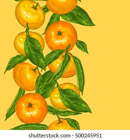 Seamless pattern with mandarins. Tropical fruits and leaves.
