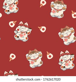 Patrón sin inconvenientes con los gráficos neko.Vector de Maneki.