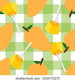 Seamless pattern with mango. Seamless background. Scottish pattern. Fruit vector. Seamless pattern for decoration.