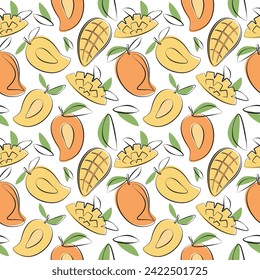 Patrón sin foco con mango de estilo plano. Ilustración mínima de vectores plana de fruta.