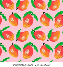 Seamless pattern with mango fruit for fabric print, textile, gift wrapping paper. Flat style