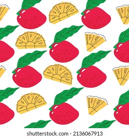 Seamless pattern - mango fruit flat illustration. Cocktail garnish. Exotic fruit salad. Vector illustration